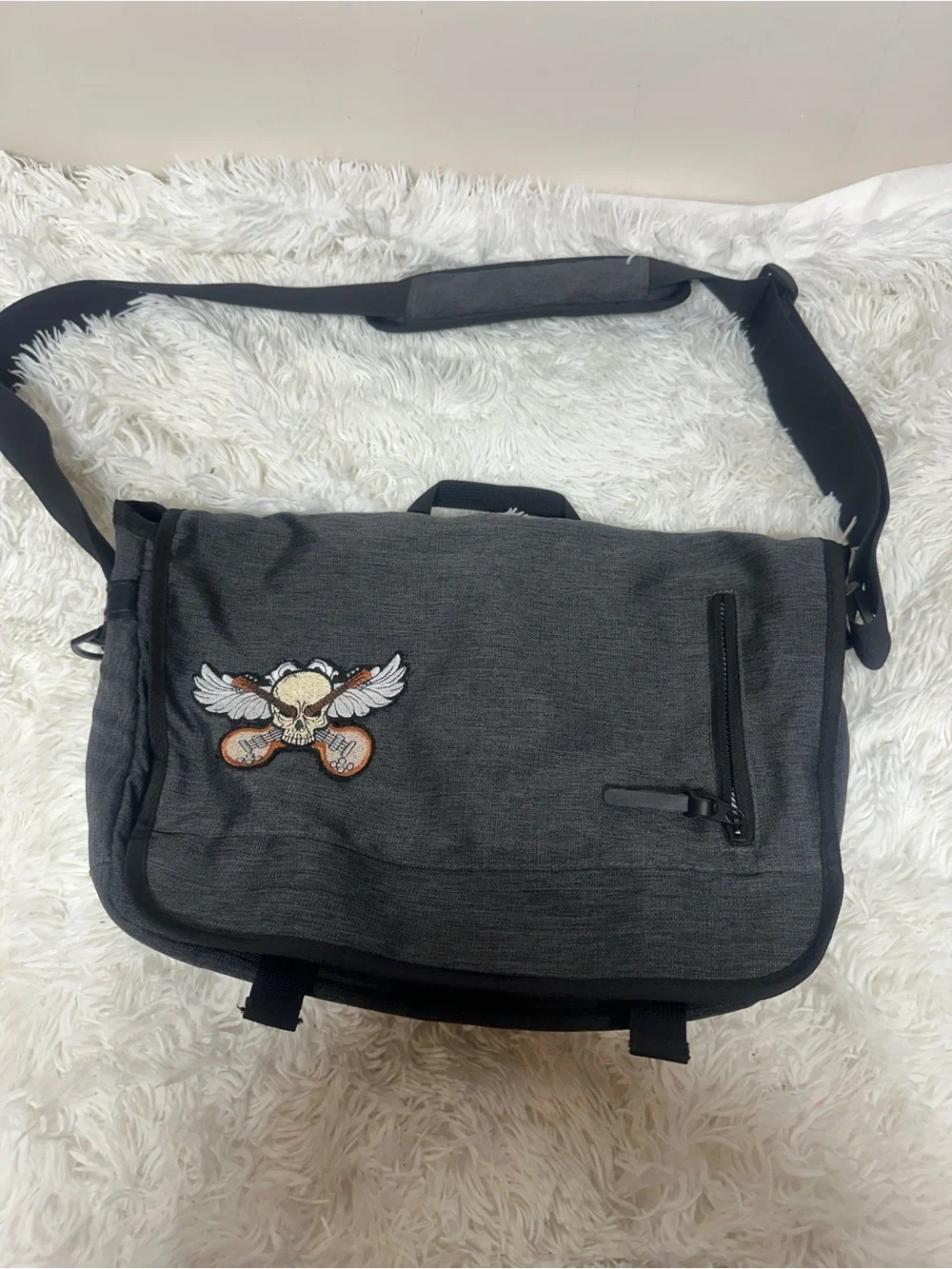 SwissGear Dark Gray Messenger Unisex Bag with Winged Skull Patch